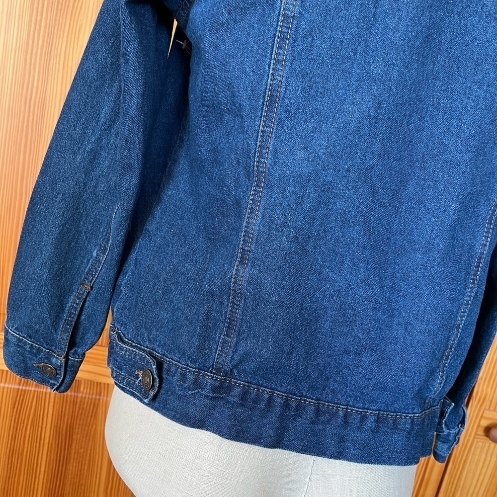 Wax Jeans Small Dark Denim Jacket Embroidered Flowers Distressed 100% Cotton - Picture 8 of 11